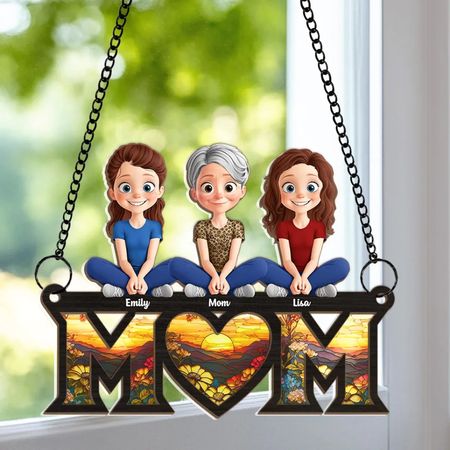 Mom's Heart Is The Warmest Place  Family Personalized Window Hanging Suncatcher Ornament - Mother's Day Gift For Mom Grandma